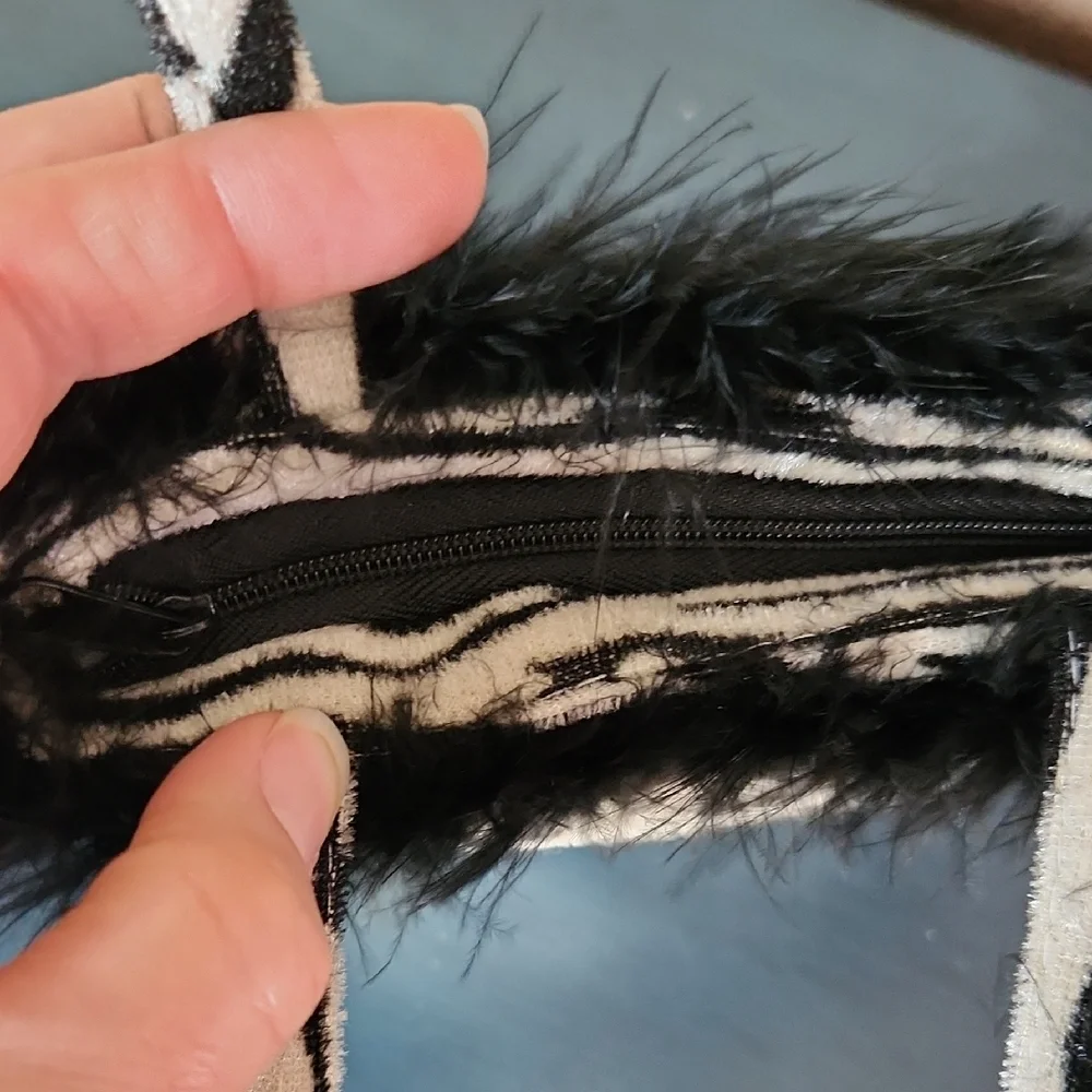 Zebra Print Gift Bag with Black Fur Trim